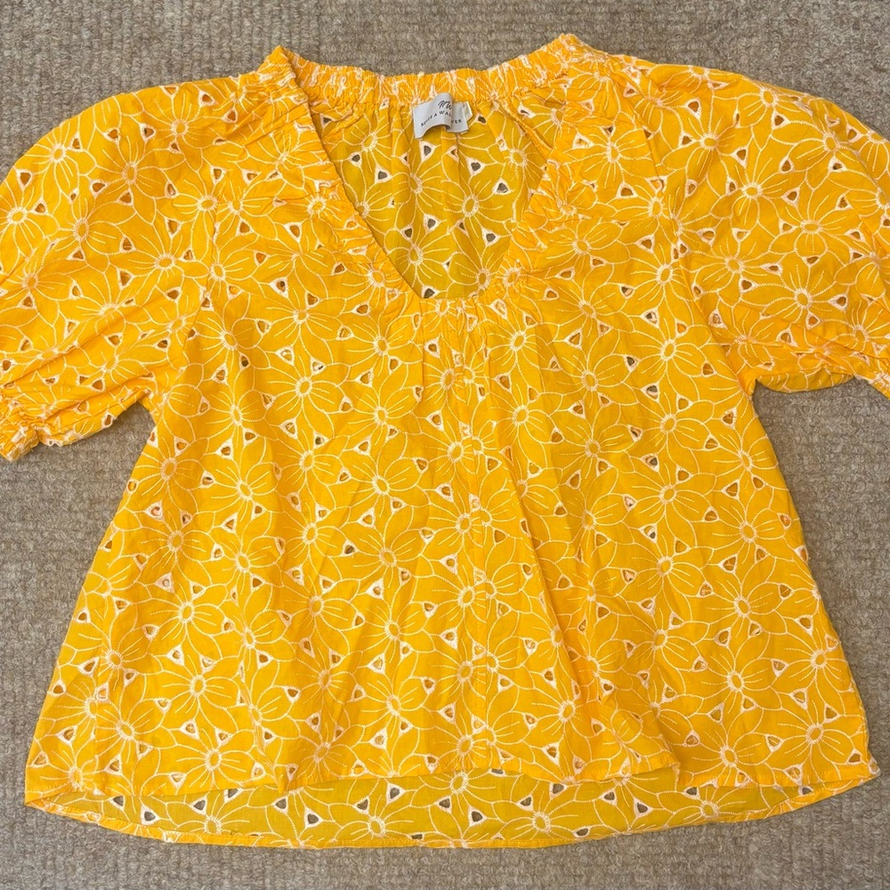 Never a Wallflower marigold eyelet top